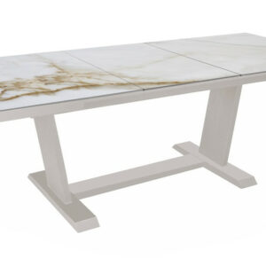 Table de repas extensible – AMBER – 180/240 x 100 cm – Crème Praline – Aluminium époxy et céramique KEDRA