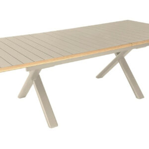 Table de repas extensible en aluminium - COLIBRI 187/247 x 100 - Allonge automatique - Coloris crème et chêne