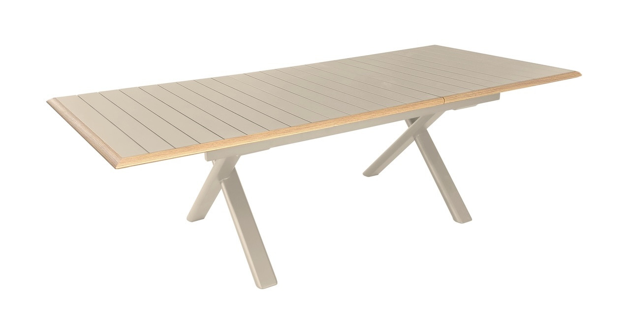 Table de repas extensible en aluminium - COLIBRI 187/247 x 100 - Allonge automatique - Coloris crème et chêne