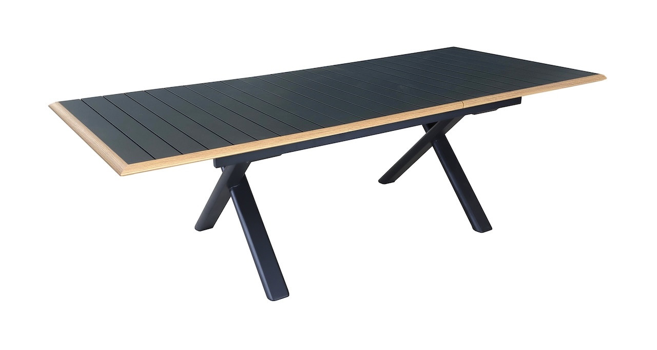 Table de repas extensible en aluminium - COLIBRI 187/247 x 100 - Allonge automatique - Coloris graphite et chêne