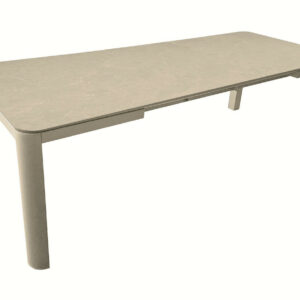 Table de repas extensible en aluminium et céramique – ALMA 140/180 x 70 – Allonge automatique – Coloris crème et cream