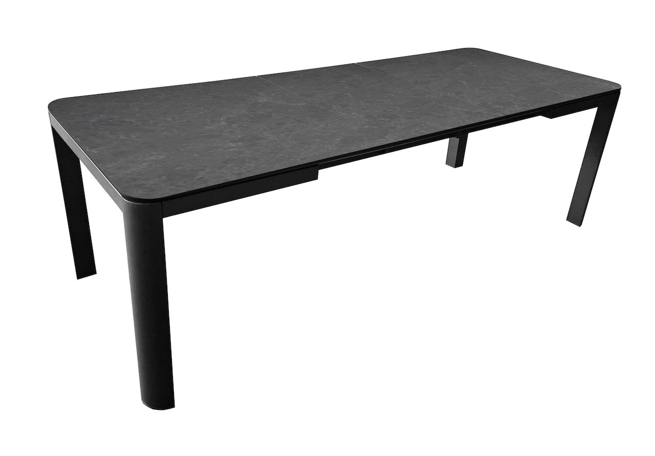 Table de repas extensible en aluminium et céramique - ALMA 160/210 x 90 - Allonge automatique - Coloris graphite et dark A