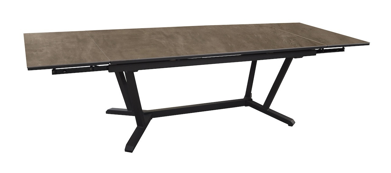 Table de repas extensible en aluminium et céramique KEDRA – VITA 180/230/280 x 100 – Allonges en bout – Coloris graphite et Mera