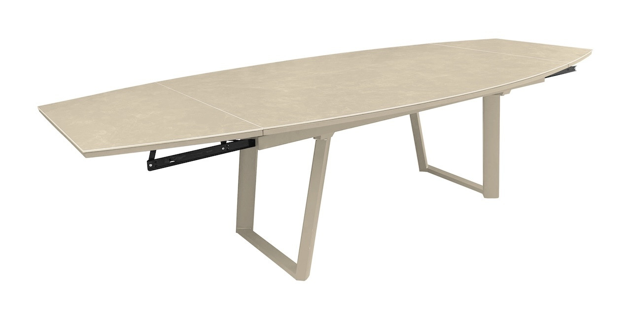 Table de repas extensible en aluminium et céramique - MANTA 180/230/280 x 110 - Allonges en bout - Coloris crème