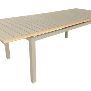 Table de repas extensible en aluminium - PALMA 187/247 x 100 - Allonge automatique - Coloris crème et chêne
