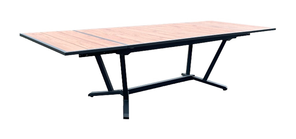 Table extensible - ELENA - Aluminium époxy graphite - Plateau lames fibre stone bois structure - 185/241/298 x 108 cm
