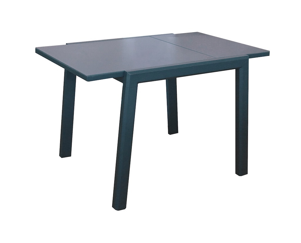 Table extensible - ELISE - Aluminium époxy graphite - Plateau verre trempé gris - 90/170 x 90 cm