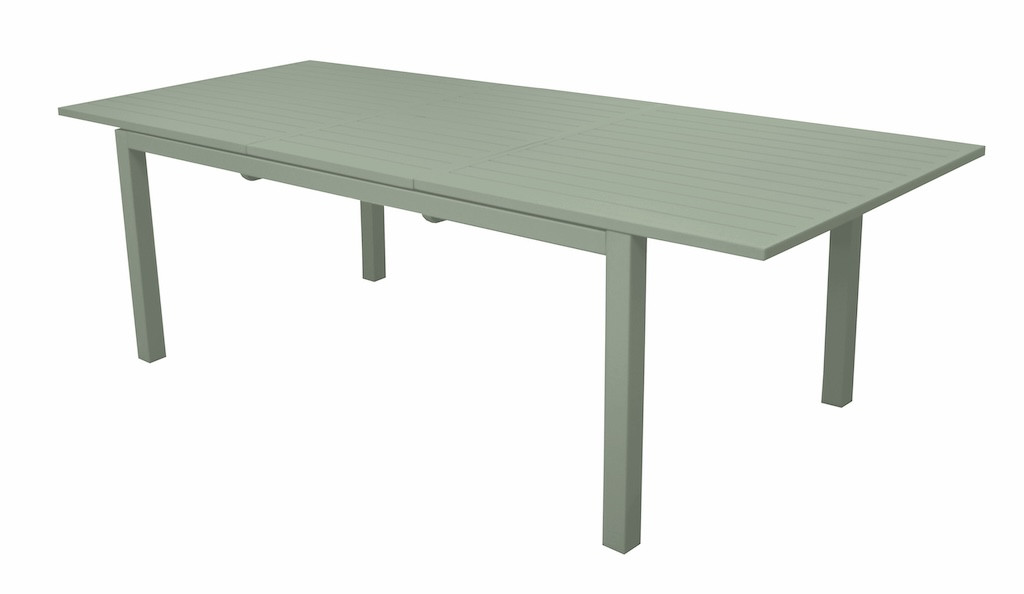 Table extensible - GENES - Aluminium époxy amande - Plateau à lattes - 160/240 x 100 cm