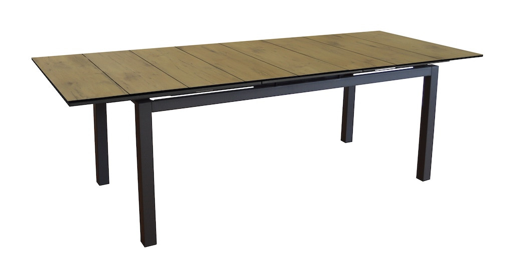 Table extensible - HIVAOA - Aluminium époxy graphite - Plateau à lames HPL - 180/240 x 90 cm