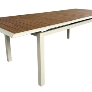 Table extensible - LOUISIANE II - Aluminium époxy crème - Plateau aluminium Heat look chêne - 187/247 x 101 cm