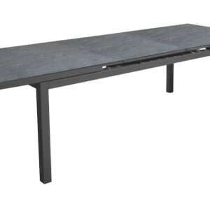Table extensible - TERAMO - Aluminium époxy graphite - Plateau à lames HPL ardoise 6 mm - 180/240 x 90 cm