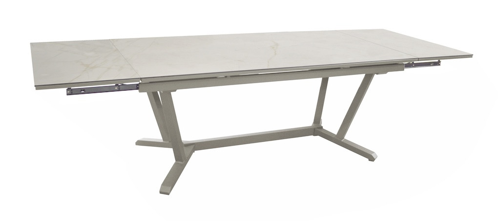 Table extensible - VITA - Aluminium époxy crème - Plateau céramique Kedra Praline A 6 mm - 180/230/280 x 100 cm