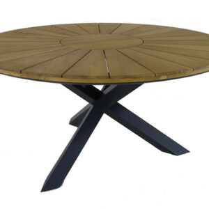 Table fixe - FERRONE - Aluminium graphite - Teck FSC 100% - Ø150 cm