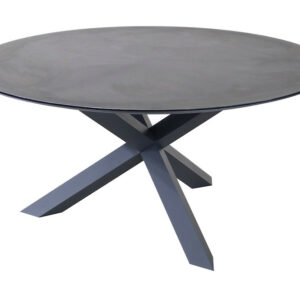 Table fixe - ROTONDA - Aluminium époxy graphite - Plateau verre trempé 3D print look pierre - 150 cm