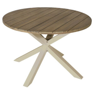 Table ronde de jardin en aluminium et acacia FSC - ORIANE Ø112 - Coloris crème et acacia