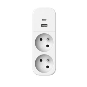 Biplite 2P+T16A + 2USB, Bi-ton blanc/gris