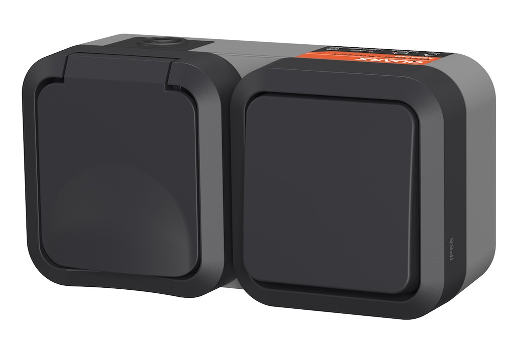 Double Va et vient + Prise horizontale extérieur IP55 - Aquapro