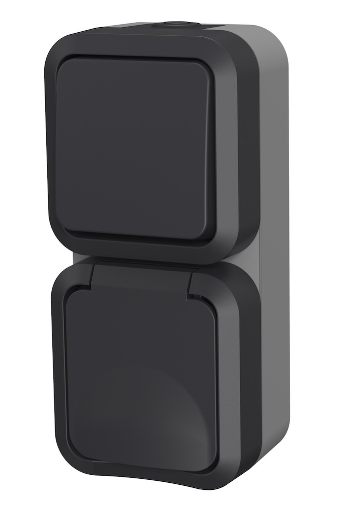 Double Va et vient + Prise verticale extérieur IP55 - Aquapro