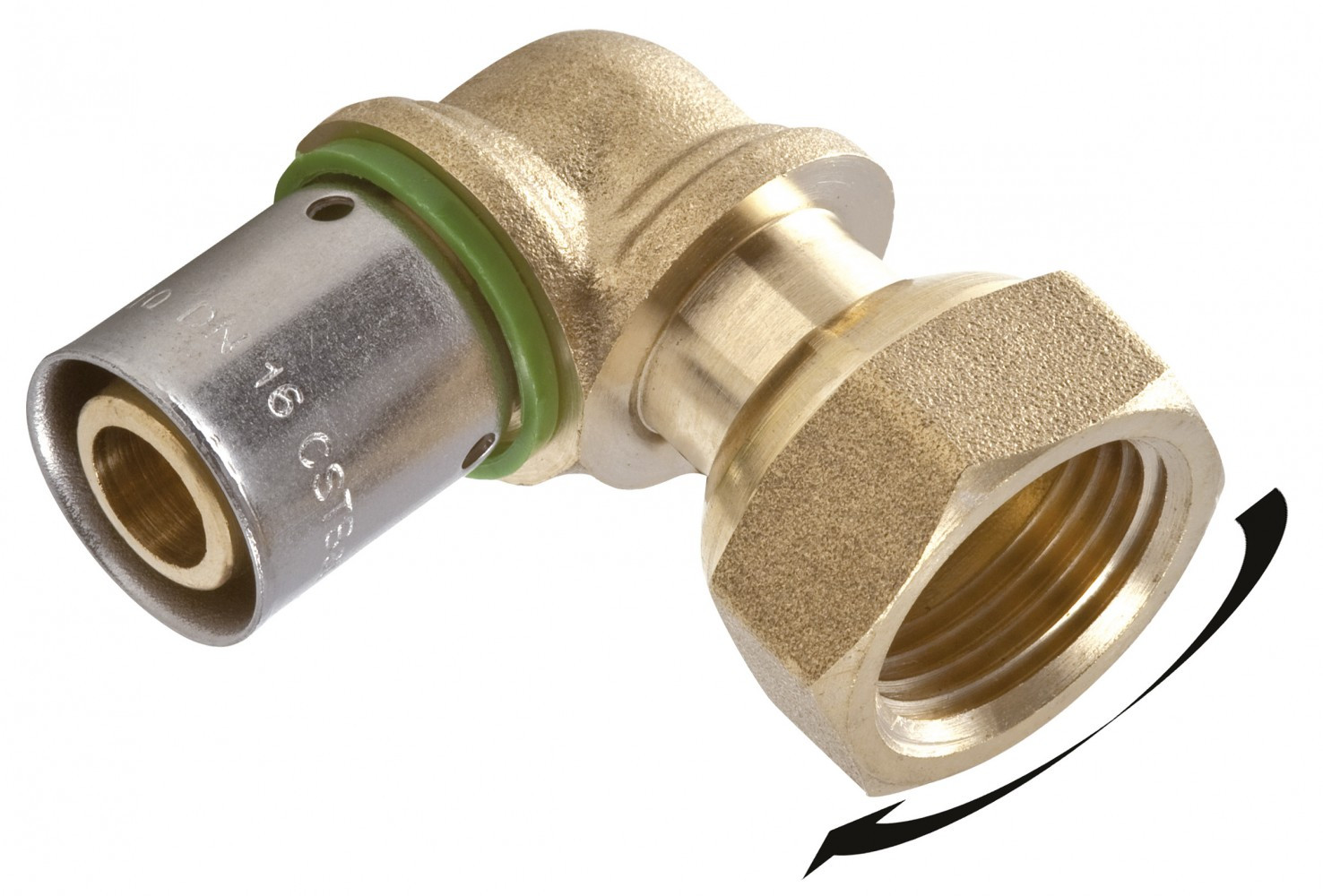 Raccord coudé avec écrou libre à sertir laiton F 15 x 21 pour tube en per