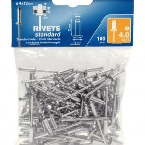 Lot de 100 rivets aluminium Diam.4 x H.12 mm RAPID