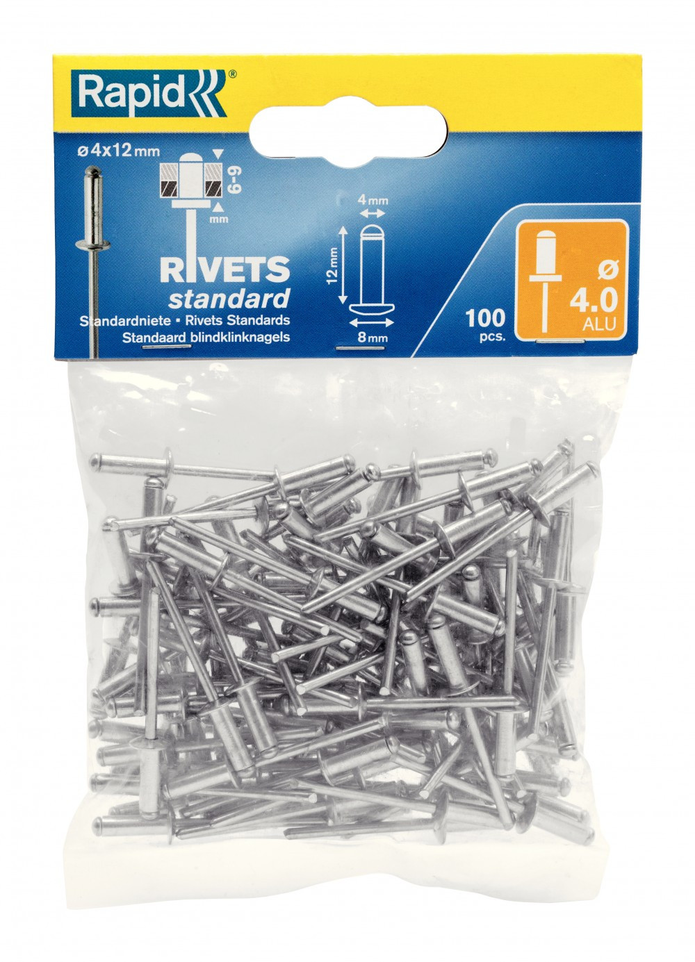 Lot de 100 rivets aluminium Diam.4 x H.12 mm RAPID