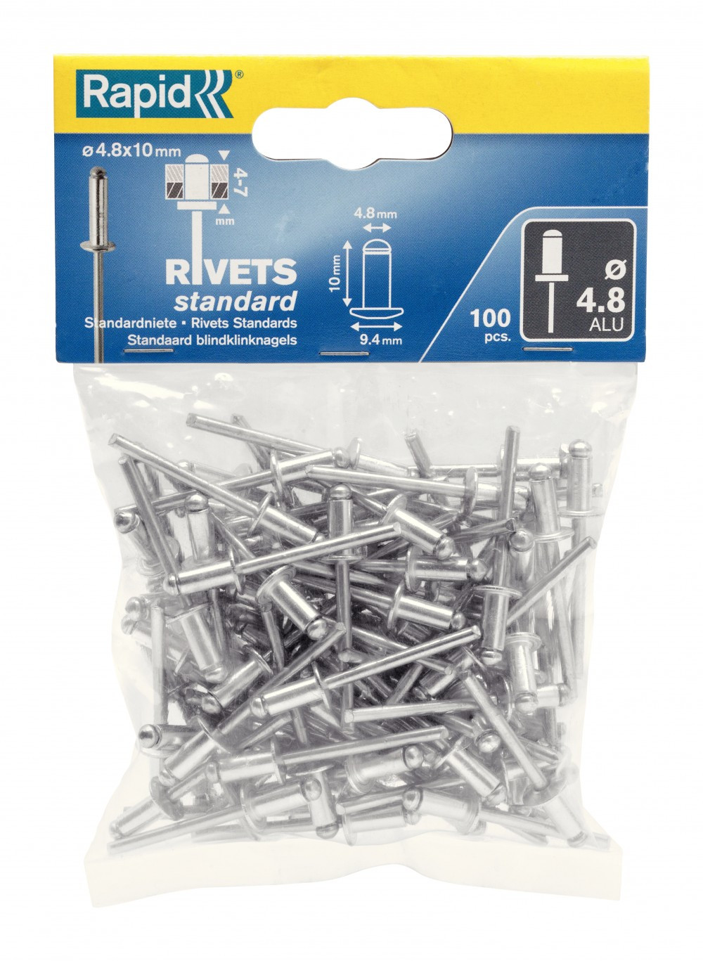 Lot de 100 rivets aluminium Diam.4.8 x H.10 mm RAPID
