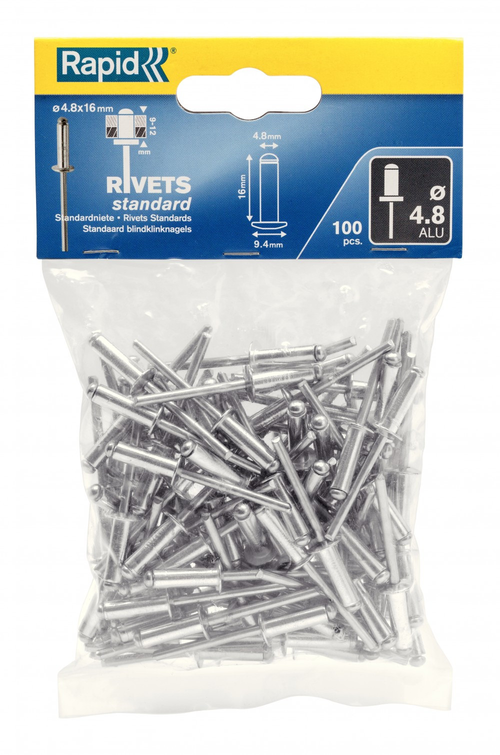 Lot de 100 rivets aluminium Diam.4.8 x H.16 mm RAPID