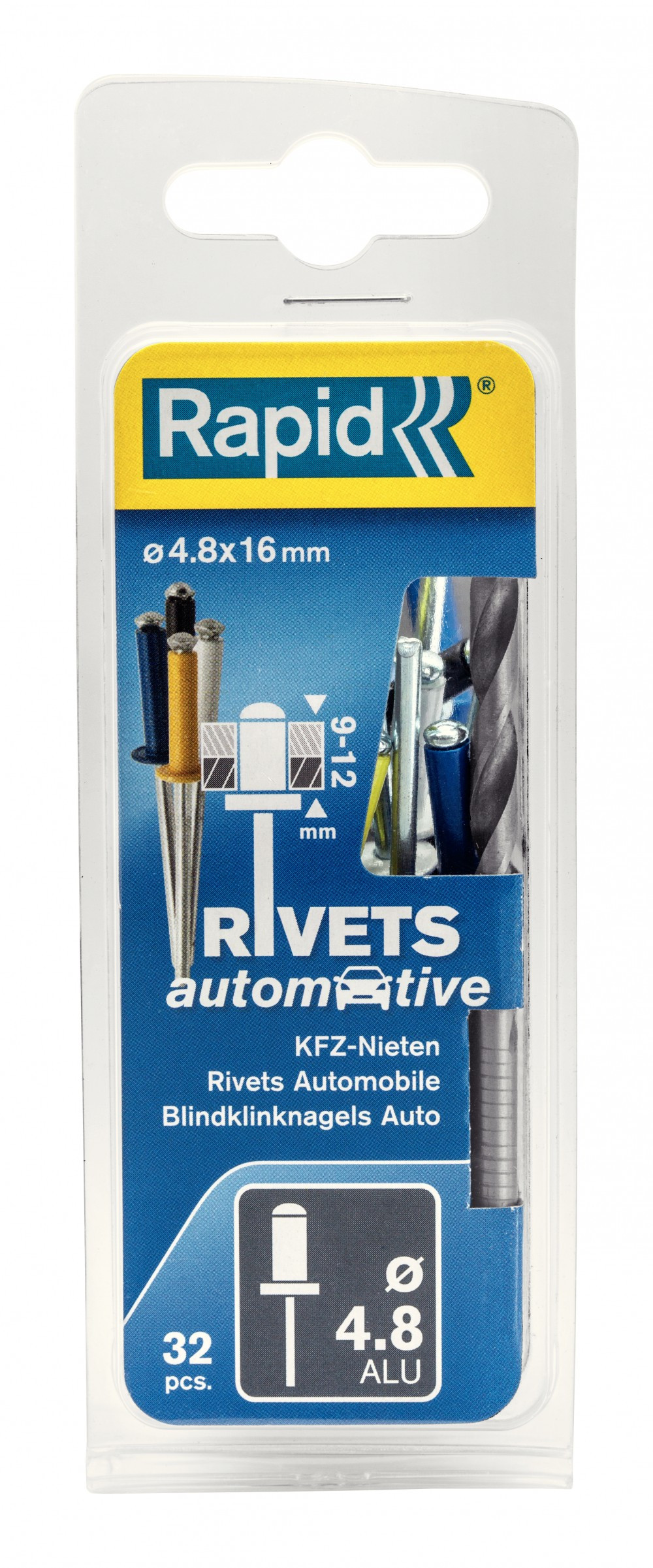 Lot de 32 rivets aluminium Diam.4.8 x H.16 mm avec forêt