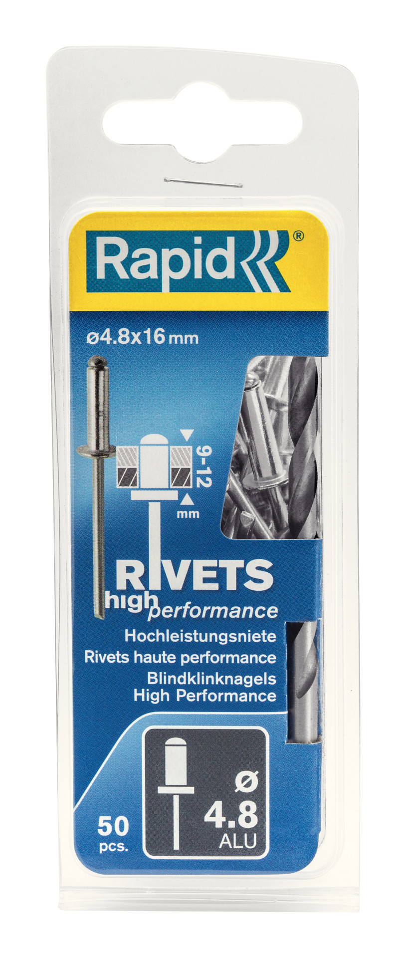 Lot de 50 rivets aluminium Diam.4.8 x H.16 mm RAPID