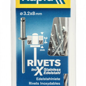 Lot de 50 rivets inox Diam.3.2 x H.8 mm RAPID