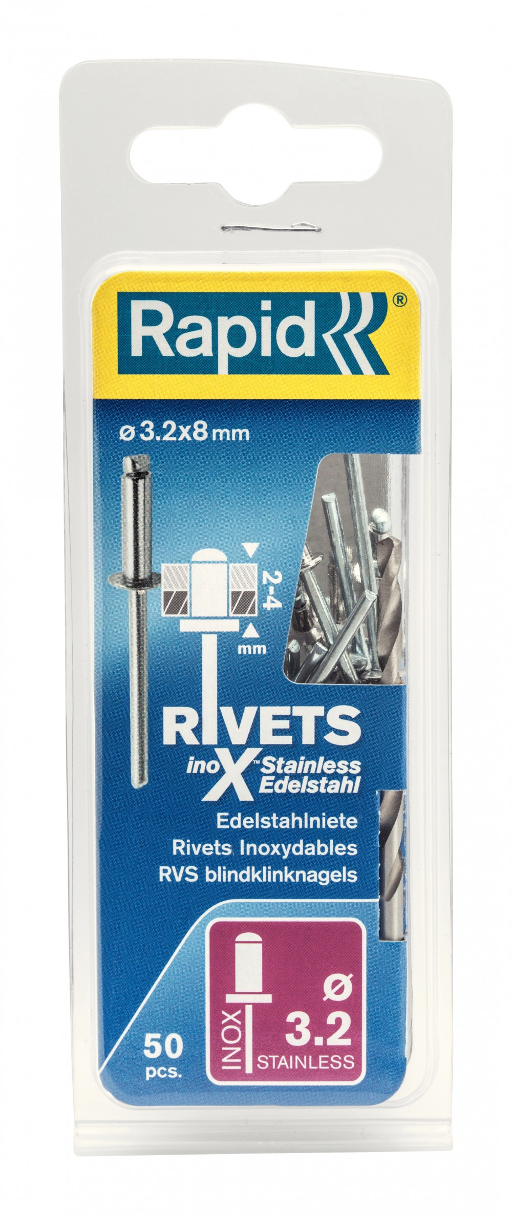 Lot de 50 rivets inox Diam.3.2 x H.8 mm RAPID