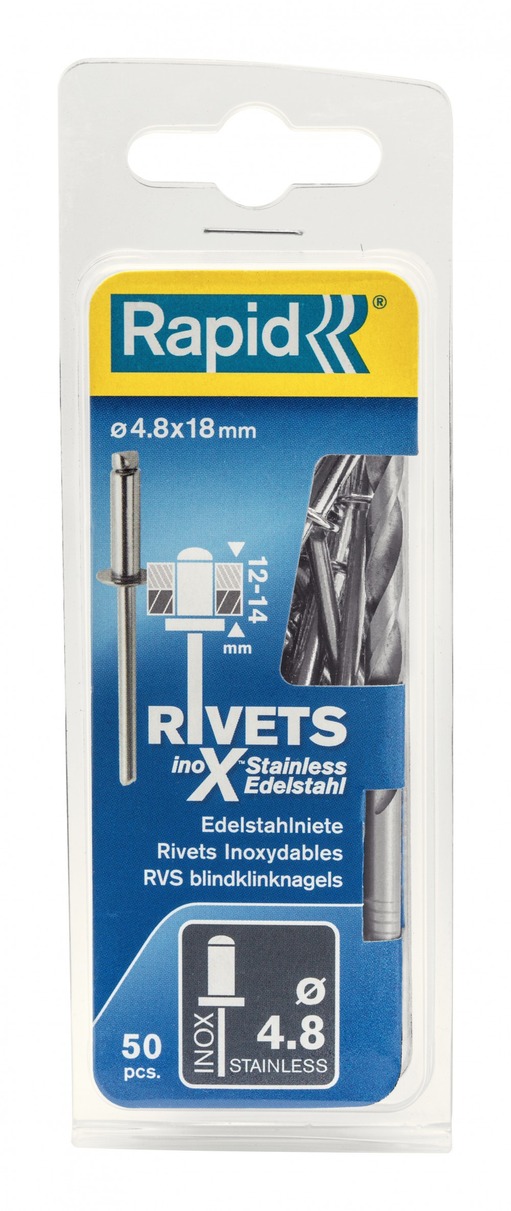 Lot de 50 rivets inox Diam.4.8 x H.18 mm RAPID