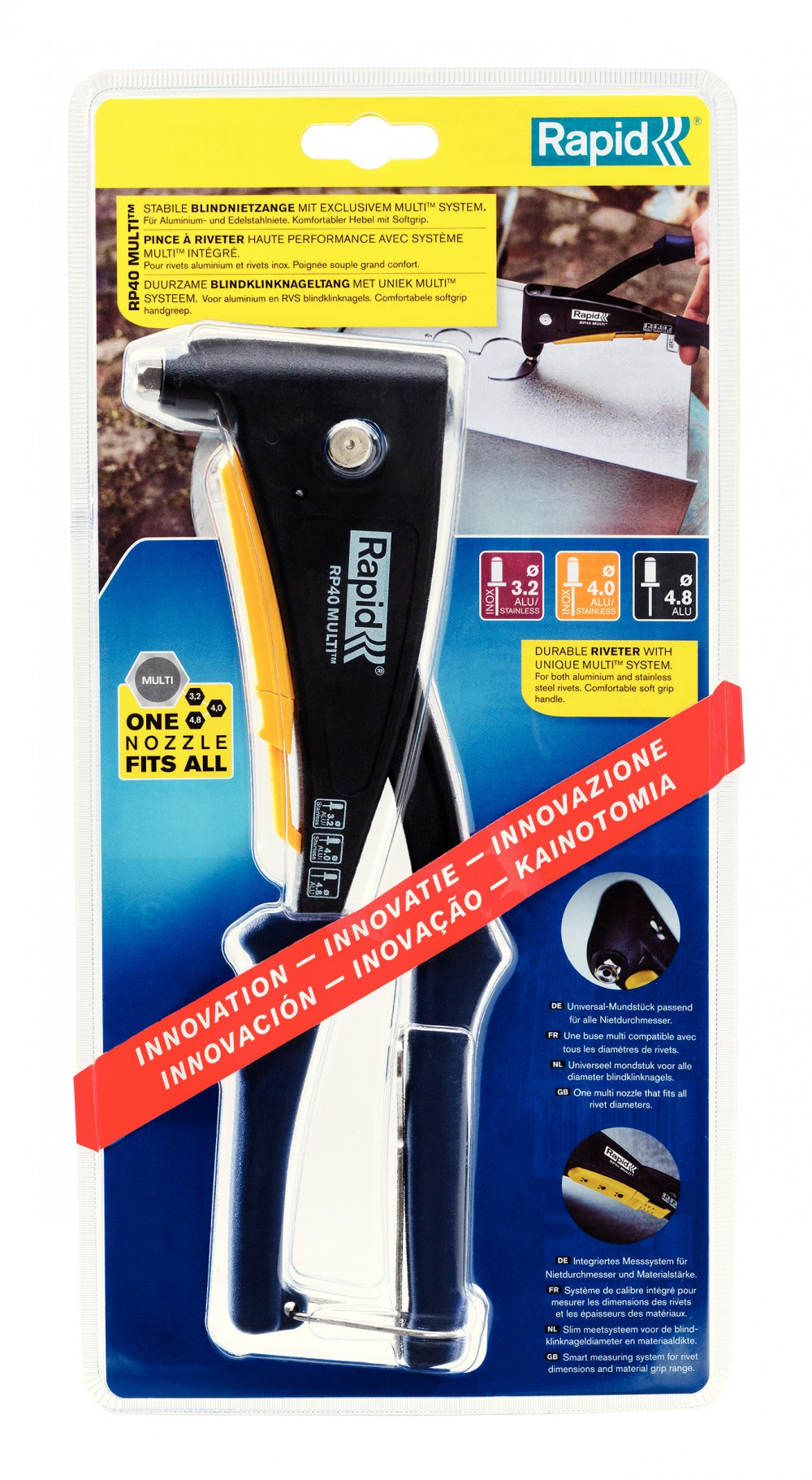 Pince à riveter RAPID RP40 Multi pour rivets aluminium & inox Ø3,2/4/4,8mm