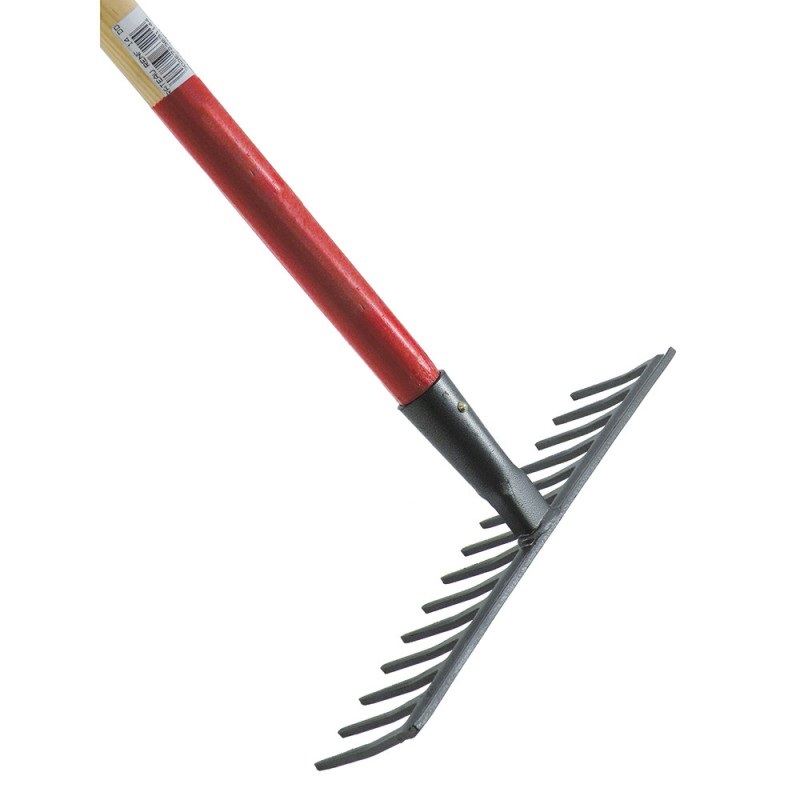 Râteau de jardin à douille ouverte 14 dents droites en acier émmanchée bois pomme 150 cm MERMIER 363114
