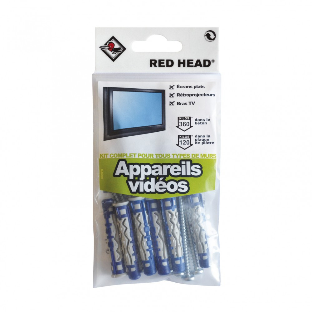 kit chevilles à verrouillage de forme appareils vidéos RED HEAD, Diam.8xL50mm