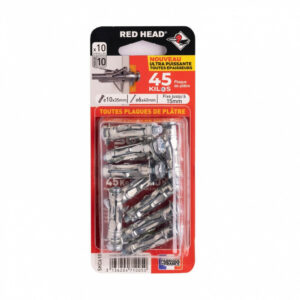 Lot de 10 chevilles Diam. 10 x L.35 mm et vis a expansion RED HEAD, Diam. 6 x L.340 mm