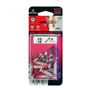 Lot de 12 chevilles et vis couleur RED HEAD, Diam.6 mm x L.37 mm
