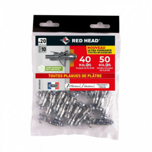 Lot de 20 chevilles Diam.10 x L.35 mm et vis a expansion RED HEAD, Diam.6 x L.40 mm