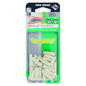 Lot de 25 chevilles à expansion grapex RED HEAD, Diam.6 x L.25 mm