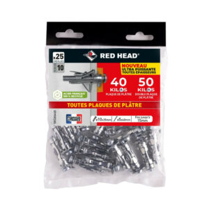 Lot de 25 chevilles Diam.10 x L.35 mm et vis a expansion RED HEAD, Diam.5 x L.40