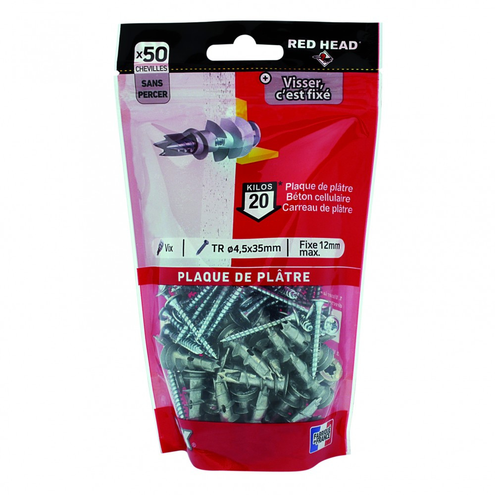 Lot de 50 chevilles et vis à visser vix VXTRDP50 RED HEAD