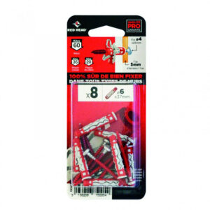 Lot de 8 chevilles et vis couleur RED HEAD, Diam.6 mm x L.37 mm