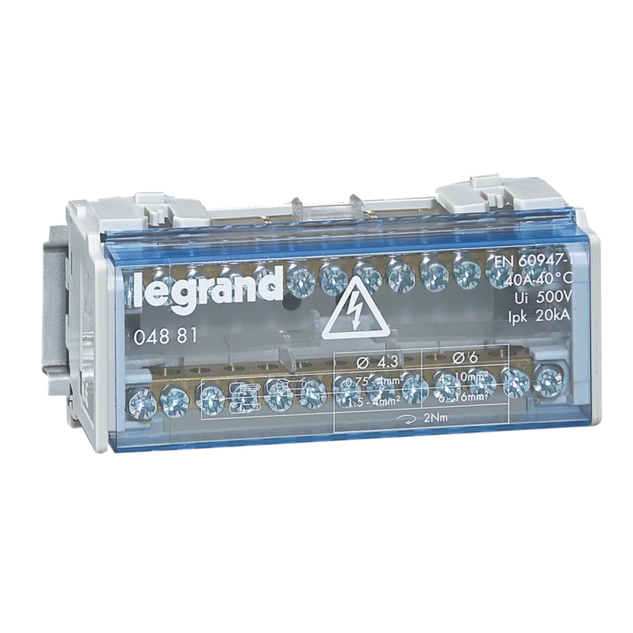 Répartiteur modulaire monobloc bipolaire 6 modules 13 connexions maximum par barreau LEGRAND 004881