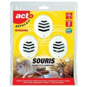Lot de 3 répulsifs ultrasons souris, insectes rampants, protégent 3 x 45 m²