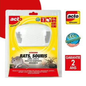 Répulsif ultrasons rats, souris, loirs, lérots et araignées, protége jusqu’à 280 m²