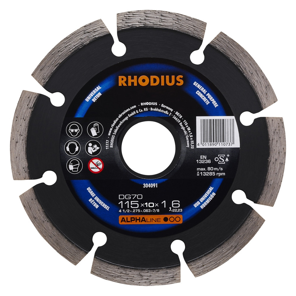 Disque de tronconnage diamant - ALPHALINE - DG 70 - 115 X 10,0 X 1,6 X 22,23mm