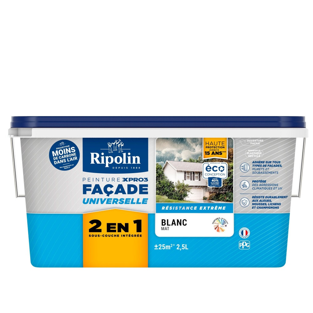 Peinture extérieure facade RIPOLIN blanc mat 2.5l