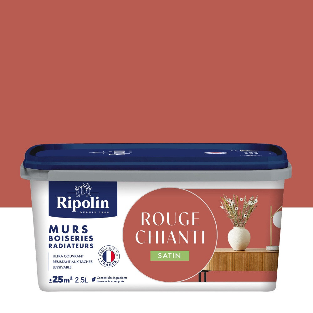 Peinture intérieur mur/boiserie/radiateur satiné, RIPOLIN, rouge chianti, 2.5 litres