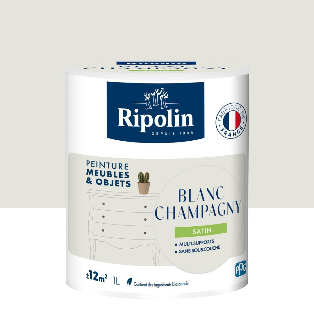 Peinture meuble et objet, RIPOLIN, blanc champagny 1l