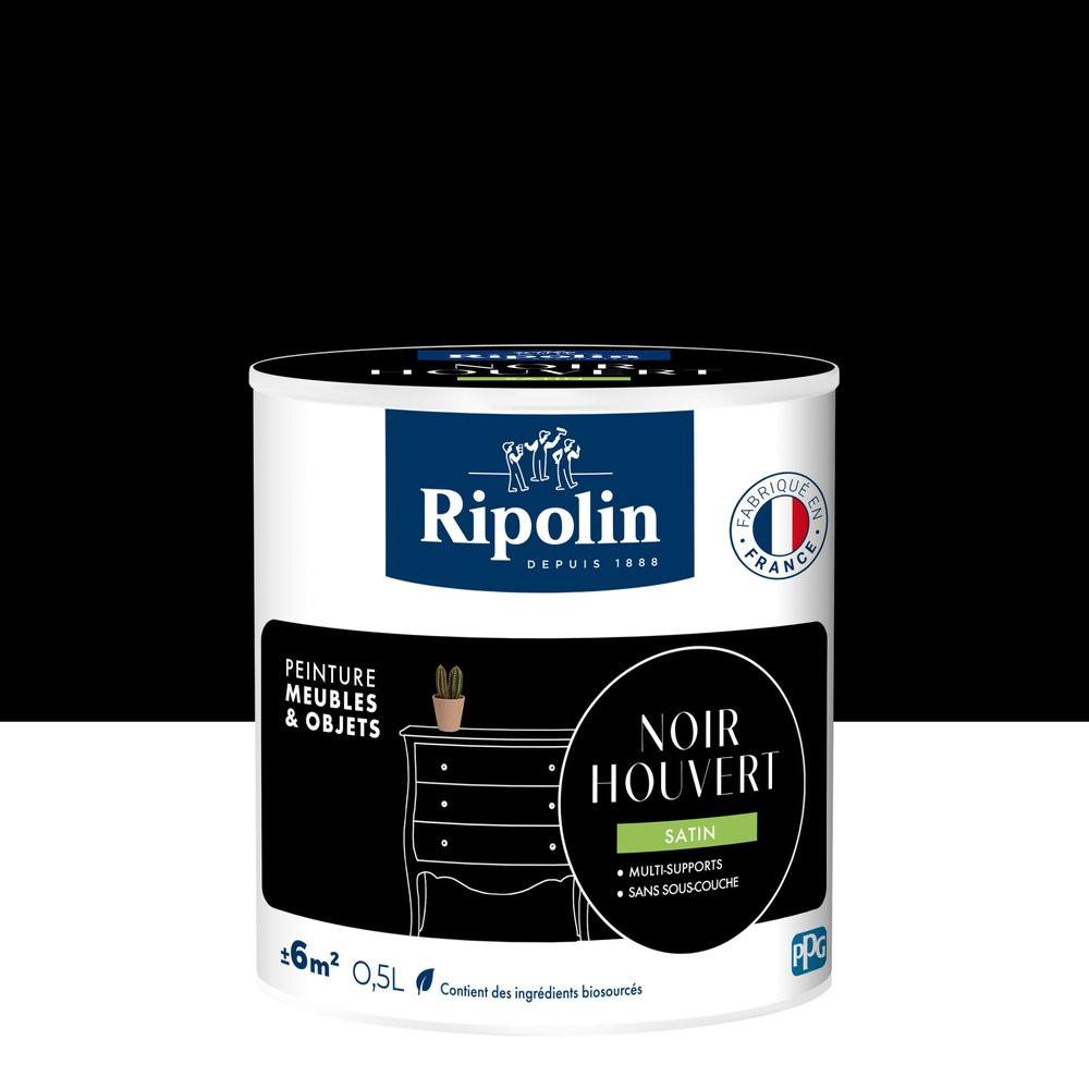 Peinture meuble et objet, RIPOLIN, noir houvert 0.5l